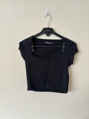 Abercrombie & Fitch Black Cotton Corset Crop Top